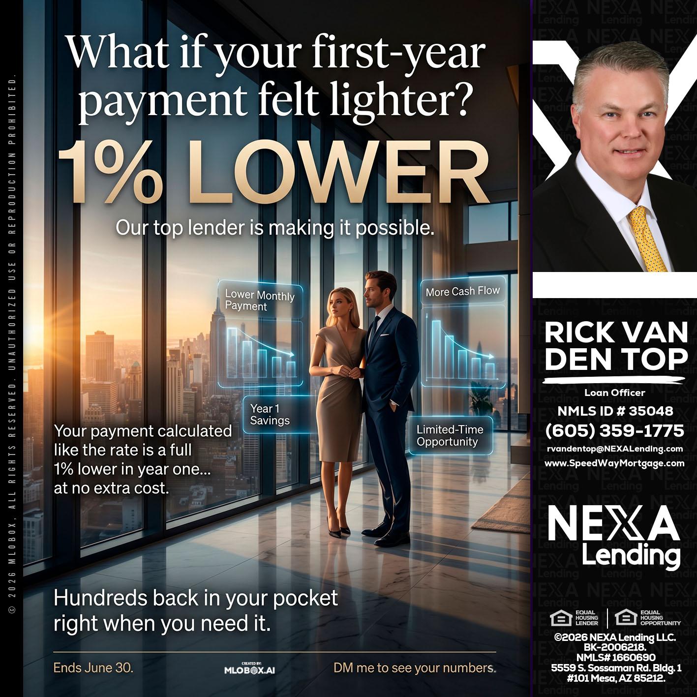 1% LOWER - Rick Van Den Top -Loan Officer