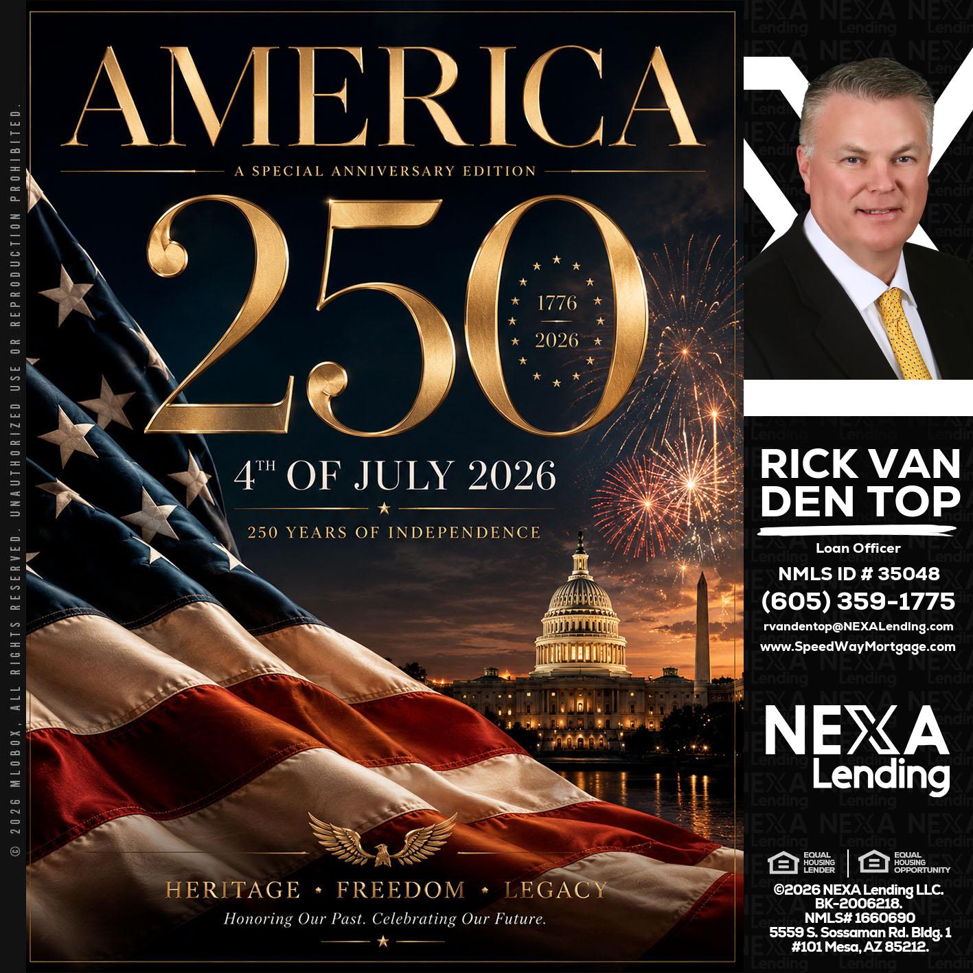 AMERICA 250 TH - Rick Van Den Top -Loan Officer
